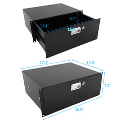 19" 4U Steel Plate DJ Drawer Equipment Cabinet with Keys Black
