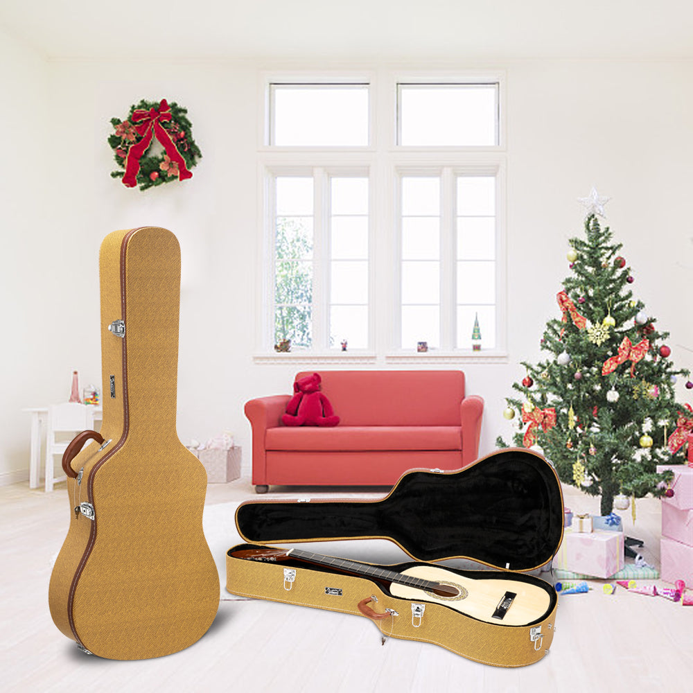 Szzzp 41" Folk Guitar Hardshell Carrying Case Fits Most Acoustic Guitars Microgroove Flat - Yellow