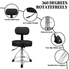 Szzzp Drum Throne with Backrest, Hydraulic Drum Stool Adjustable Height, Heavy Duty Hydraulic Drum Seat Saddle Design for Drummers - Black