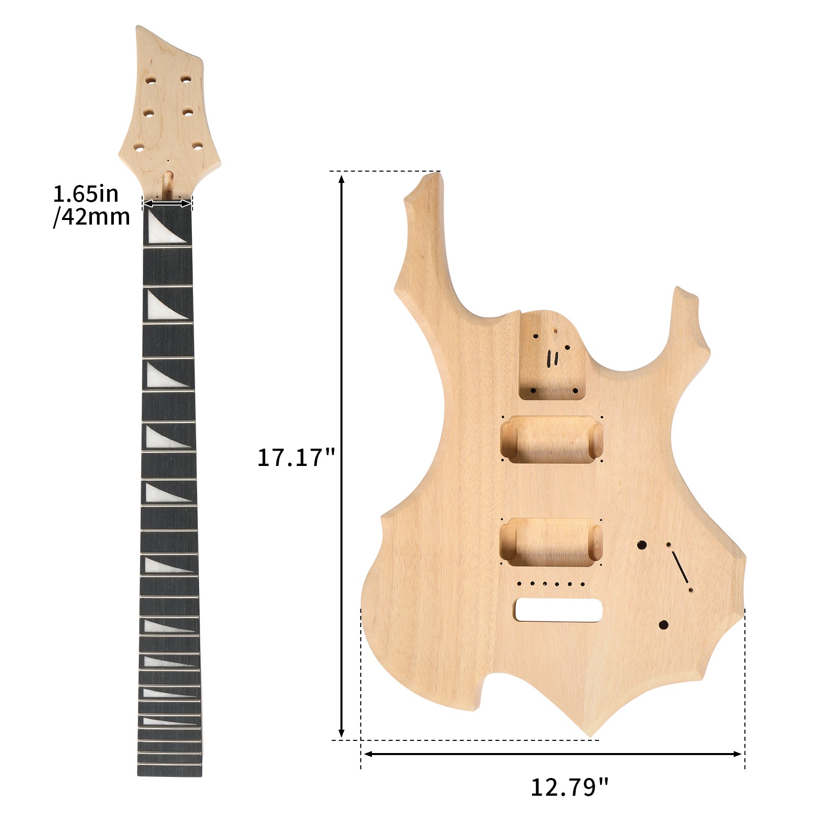 Szzzp DIY 6 String Flame Shaped Style Electric Guitar Kits with Mahogany Body, Maple Neck