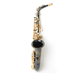 Szzzp Be Brass Carving Pattern Pearl White Shell Button Saxophone with Strap - Black