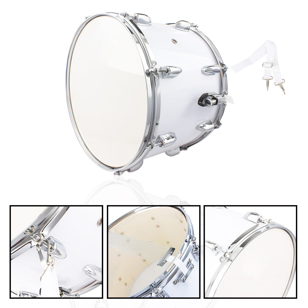 Szzzp 14 x10 inches Marching Drum Drumsticks Key Strap White