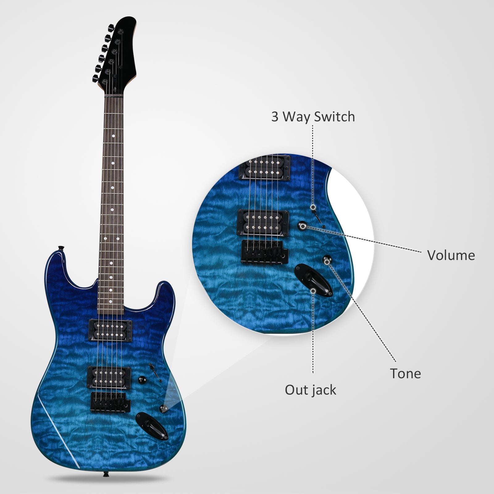 Szzzp 39in Electric Guitar H-H Pickups Trans Blue suit for Heavier Rock