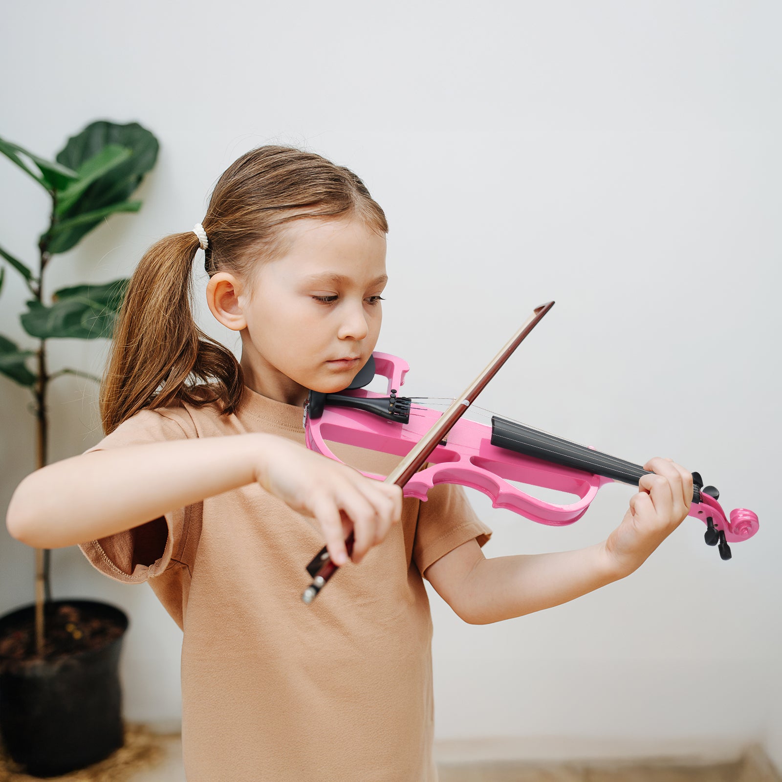 Szzzp Full Size 4/4 Bunnel Edge Electric Silent Violin with Case Bow Rosin Headphone Connecting Line Pink
