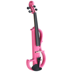 Szzzp Full Size 4/4 Bunnel Edge Electric Silent Violin with Case Bow Rosin Headphone Connecting Line Pink