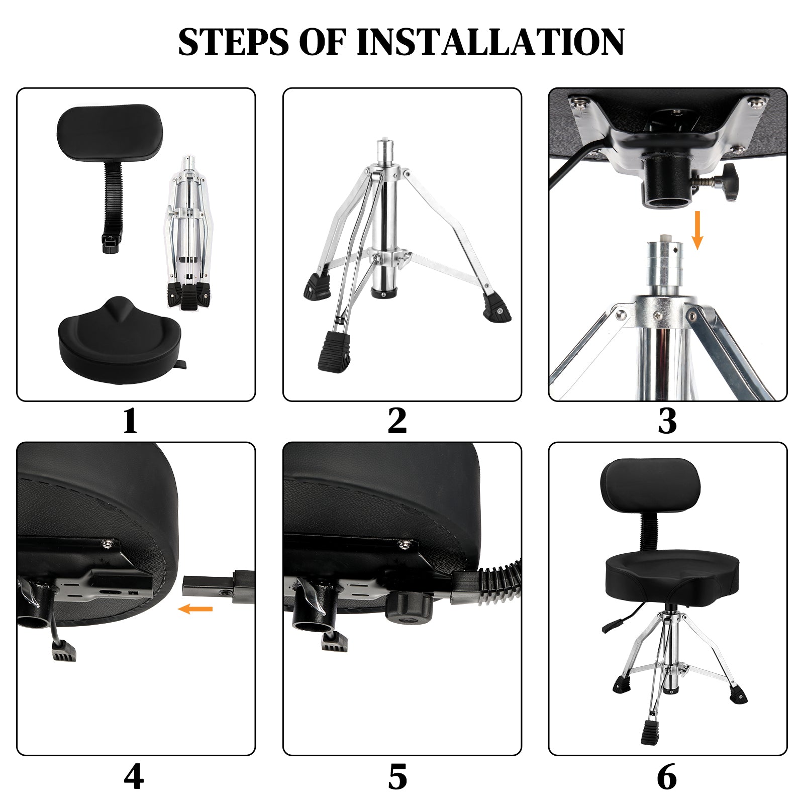Szzzp Drum Throne with Backrest, Hydraulic Drum Stool Adjustable Height, Heavy Duty Hydraulic Drum Seat Saddle Design for Drummers - Black