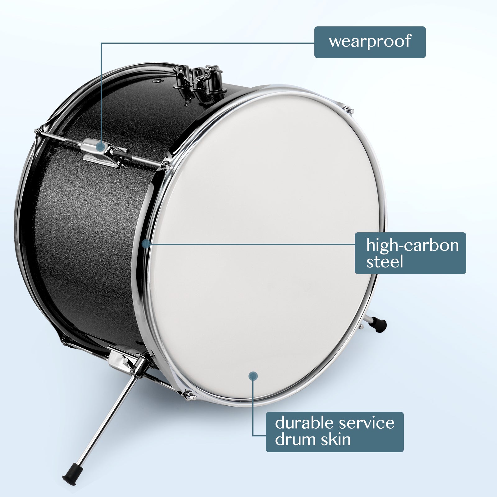 Szzzp 14"x10" 3-Pieces Junior Kids Drum Set Kit Pedal Drum Stick Wrench Drum Stool Black