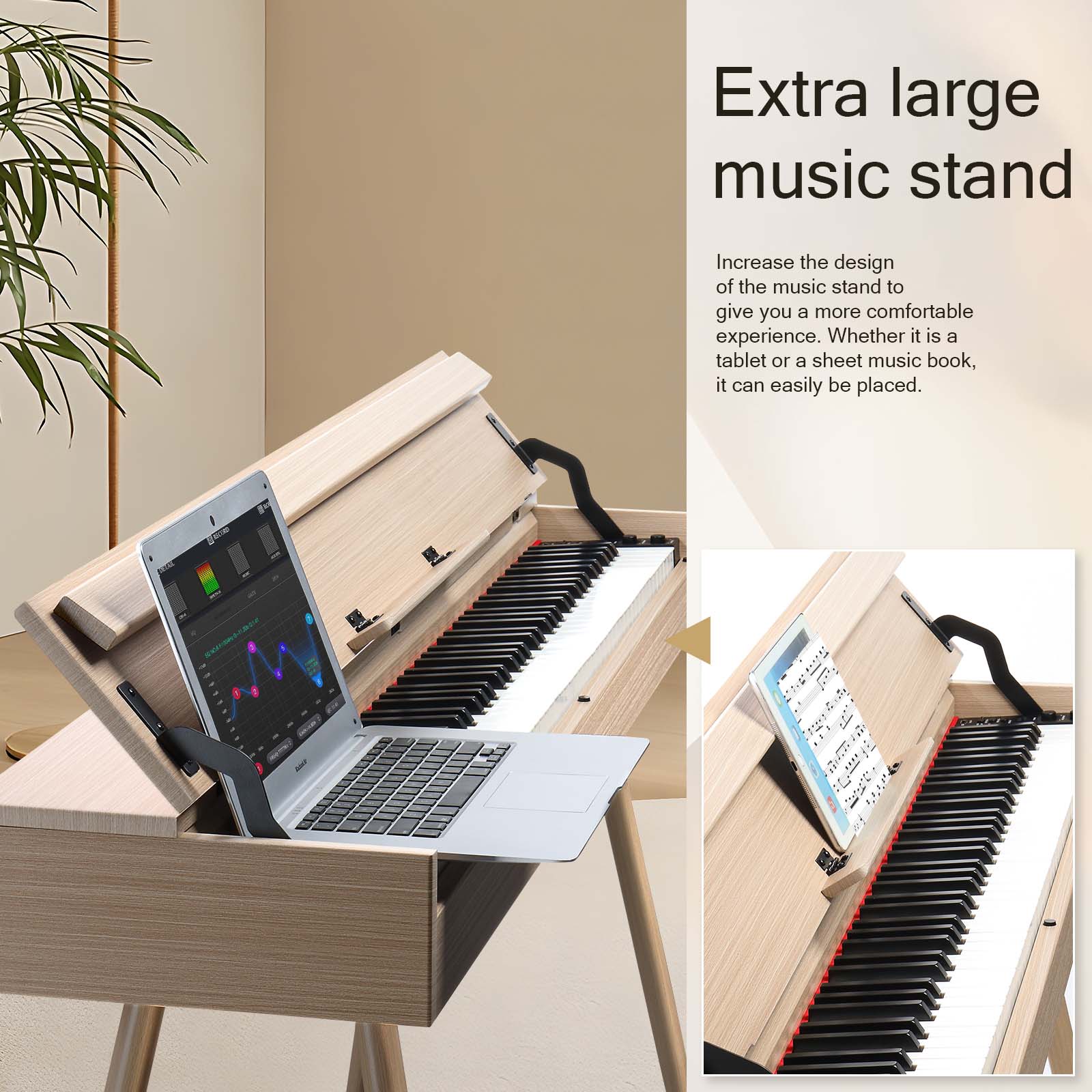 Szzzp 88 Key Standard Full Weighted Keyboards Digital Piano with Metal Stand, Audio and MIDI Bluetooth