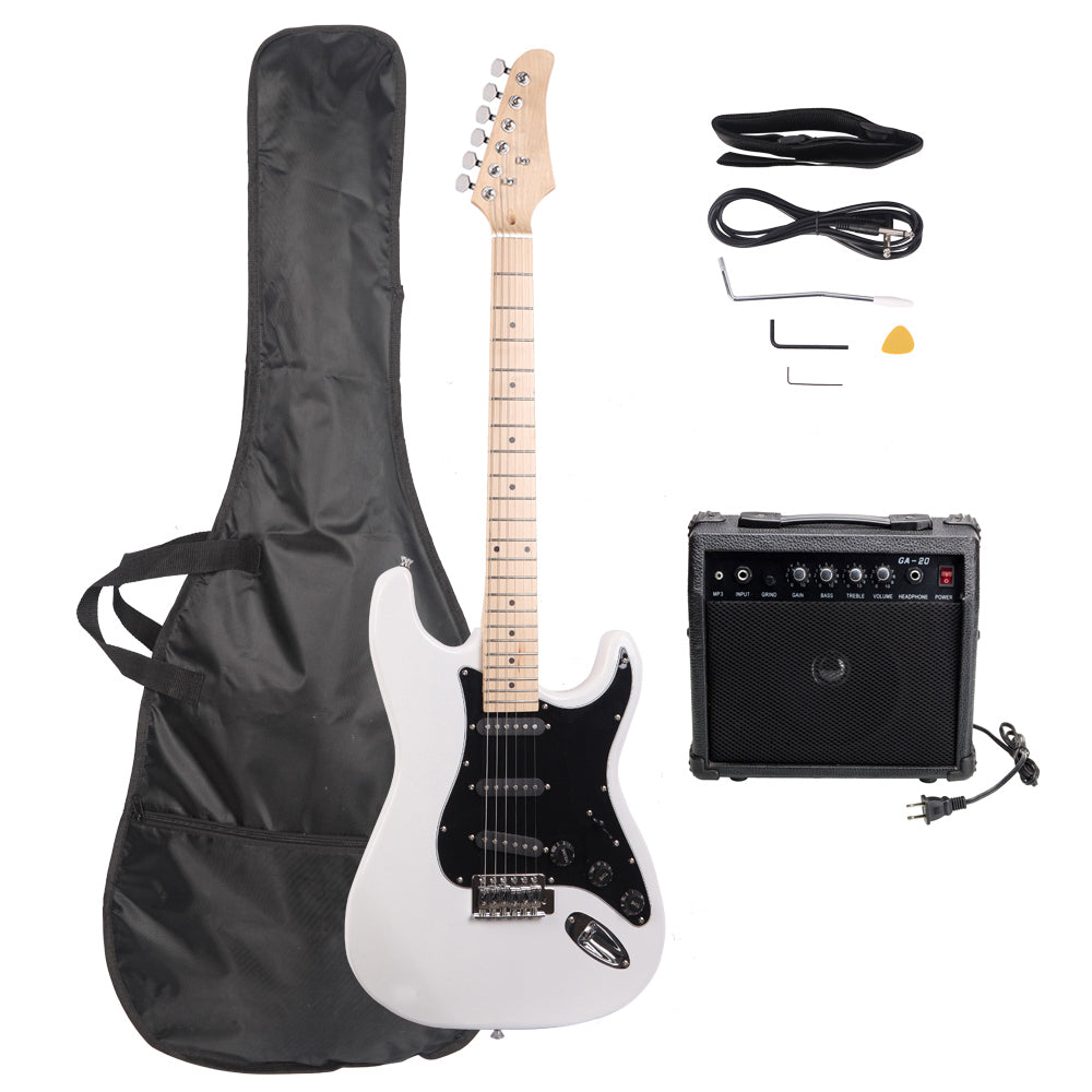 Szzzp ST Stylish Electric Guitar with Black Pickguard - White