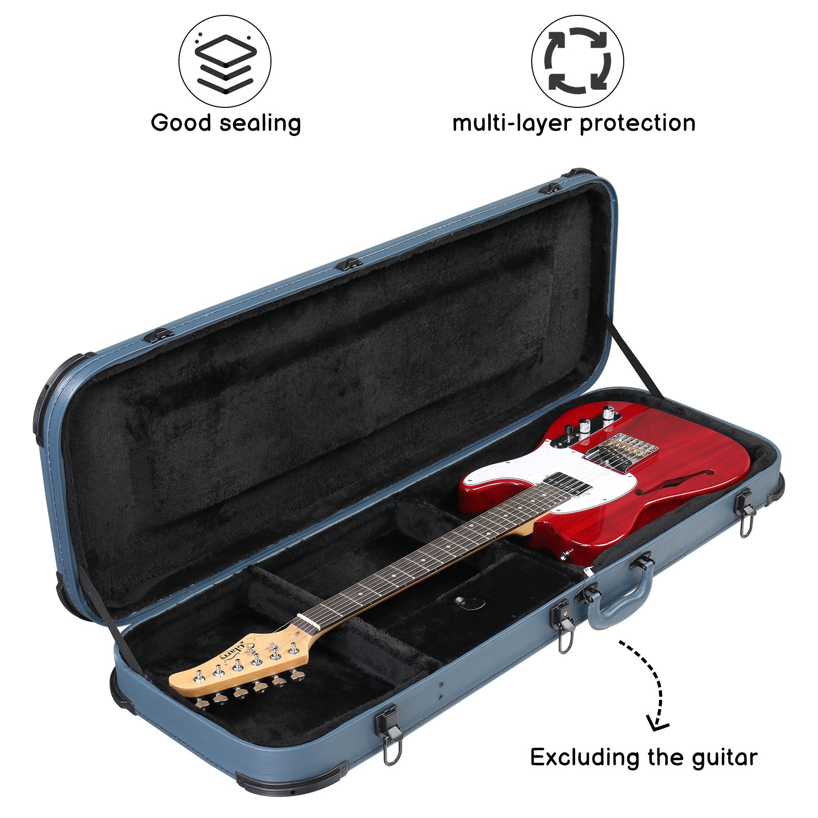 Szzzp Electric Guitar Square PU Hard Case with Protective Sleeve Fits ST TL Burning fire 170 Style Electric Guitar - Blue