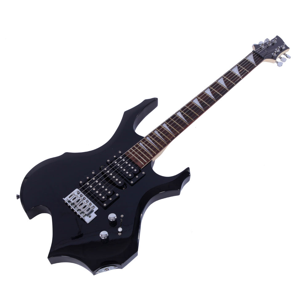 Szzzp Novice Flame Shaped Electric Guitar HSH Pickup Bag Strap Paddle Rocker Cable Wrench Tool Black