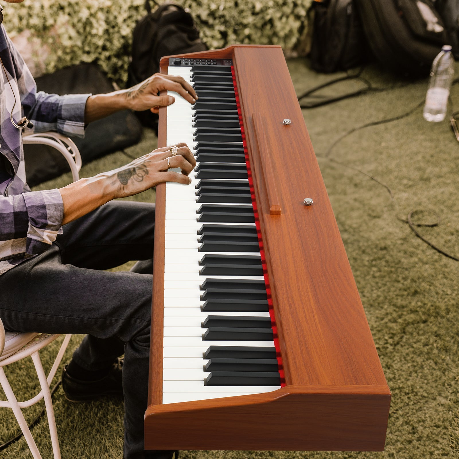 Szzzp GPP-107 88 Key Full Size Semi-Weighted Standard Keyboards Wooden Digital Piano with Stand,MIDI Bluetooth,Triple Pedals,Headphone and other accessories, Walnut