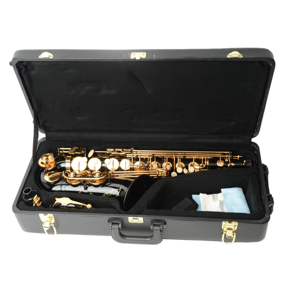 Szzzp Be Brass Carving Pattern Pearl White Shell Button Saxophone with Strap - Black