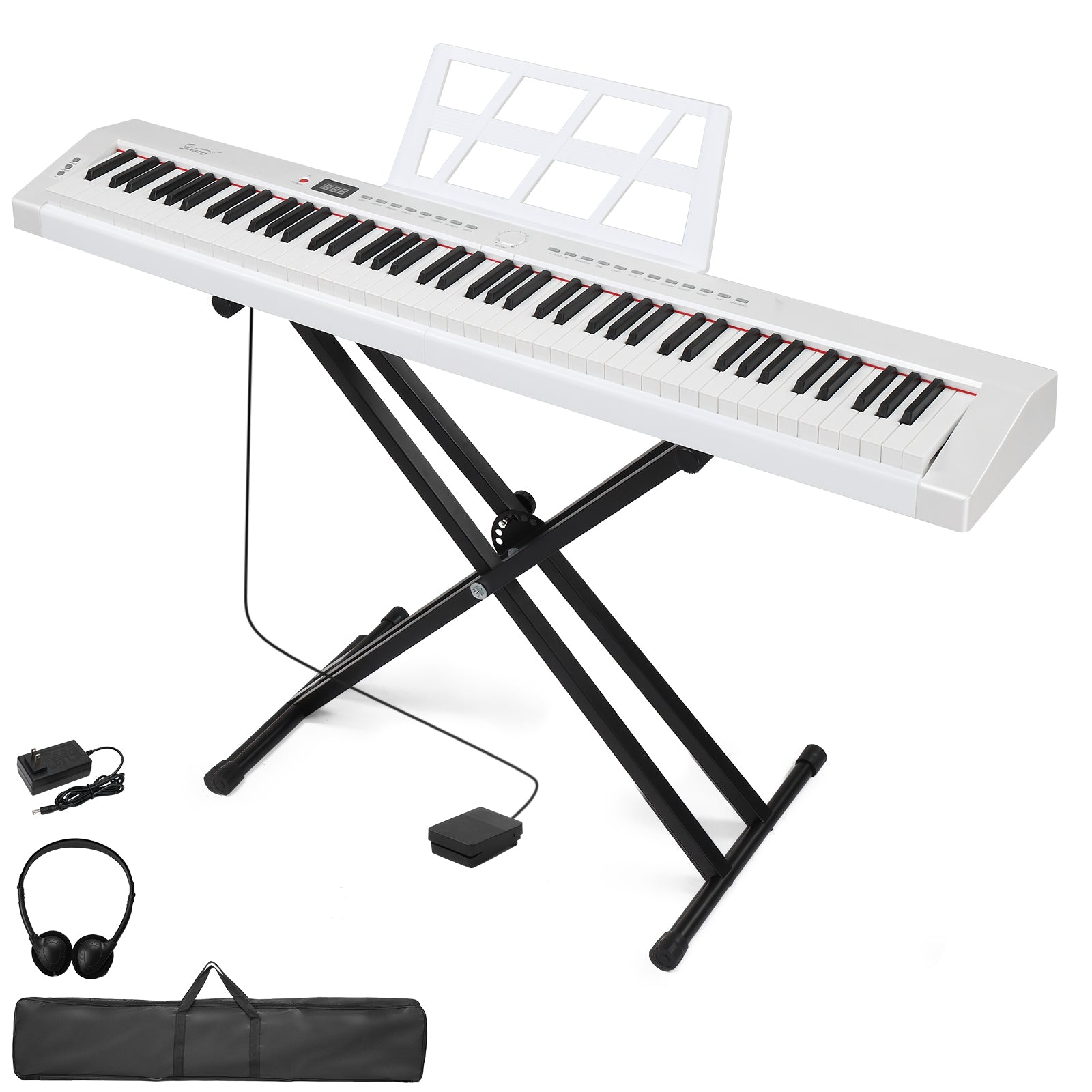 Szzzp GPP-105 88 Key Full Size Semi-Weighted Standard Keyboards Digital Piano with Dual-tube X-Shape Stand, MIDI Bluetooth, Headphone