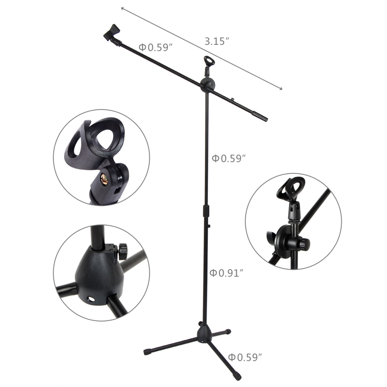 Szzzp FS-002 Folding Type Tripod Boom Microphone Mic Stand - Black