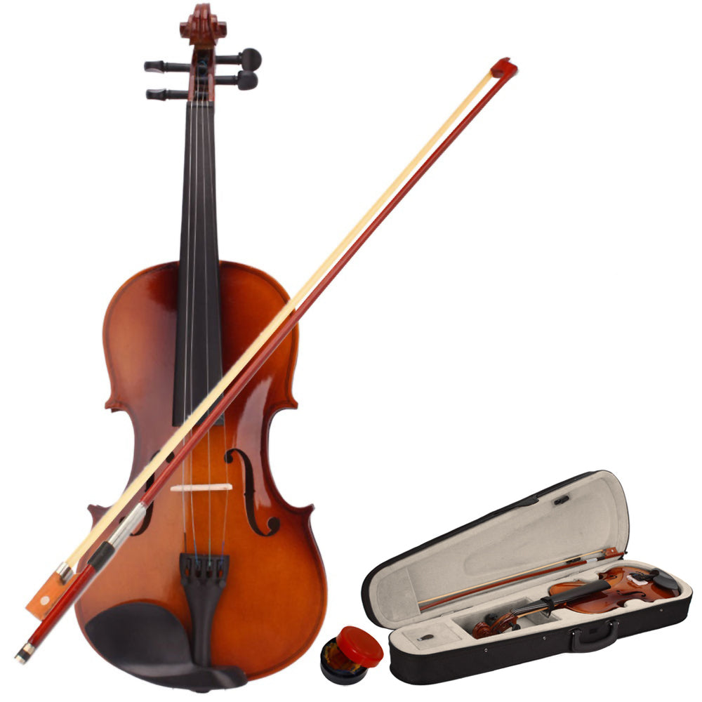 Szzzp 4/4 Acoustic Violin Case Bow Rosin Natural
