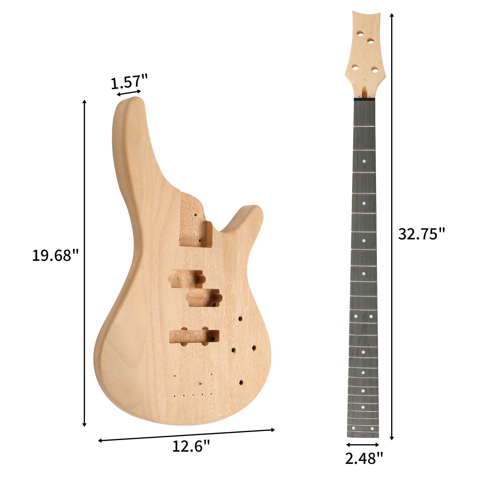 Szzzp DIY 4 String IB Style Electric Bass Guitar Kits with Mahogany Body, Maple Neck and Accessories