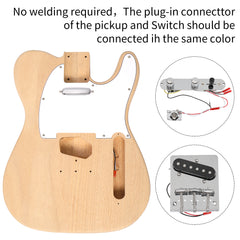 Szzzp DIY 6 String TL Style Electric Guitar Kits with Mahogany Body, Maple Neck and Accessories