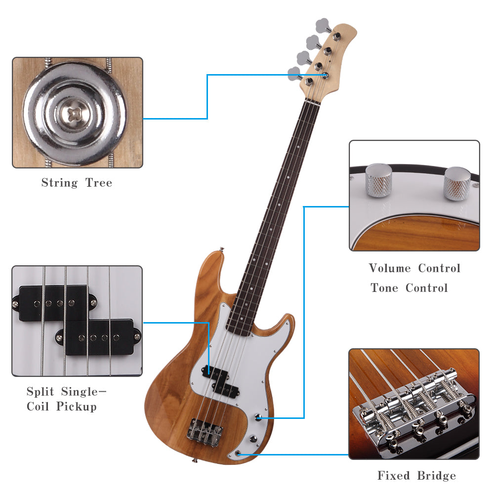 Szzzp Exquisite Burning Fire Style Electric Bass Guitar - Burly Wood