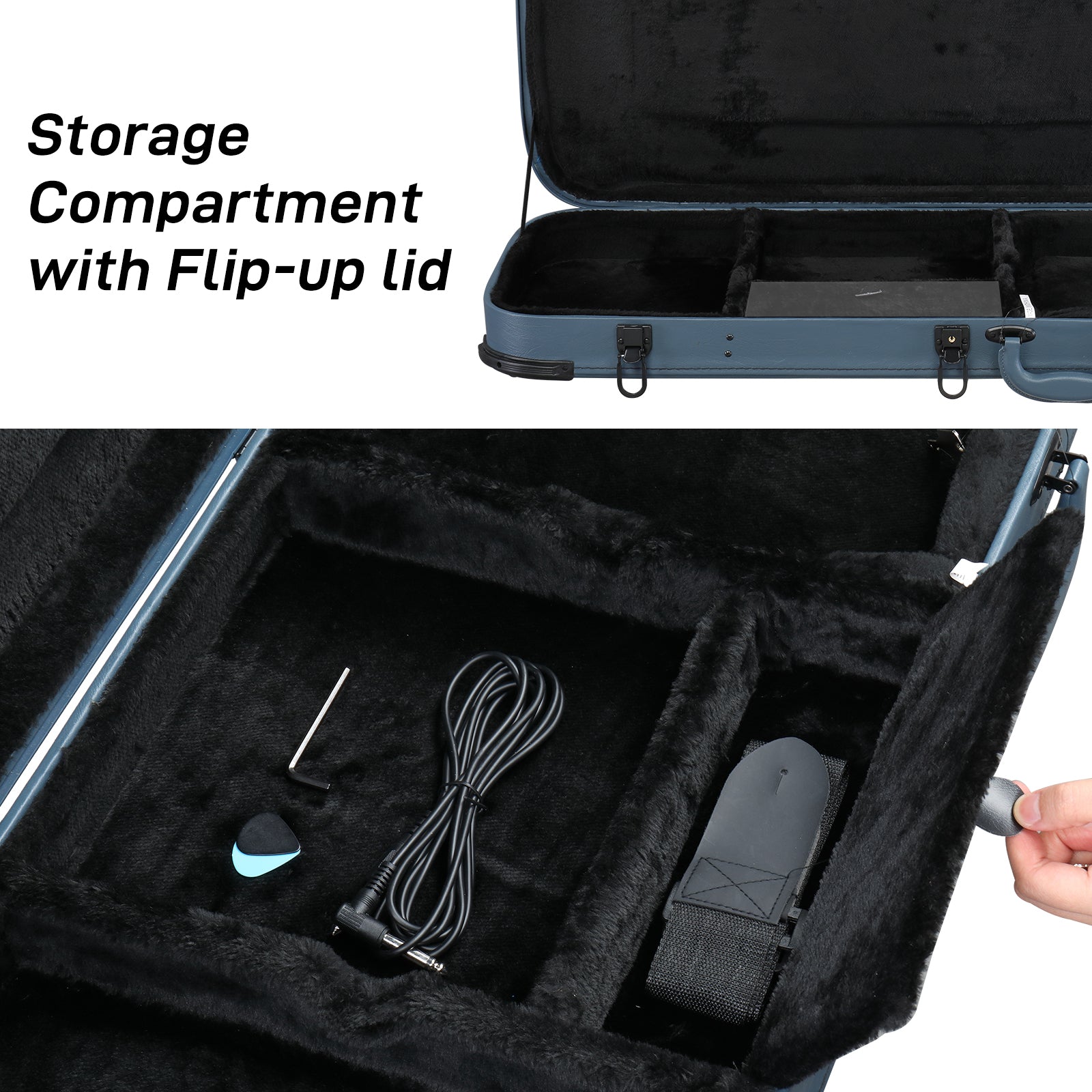Szzzp Electric Guitar Square PU Hard Case with Protective Sleeve Fits ST TL Burning fire 170 Style Electric Guitar - Blue
