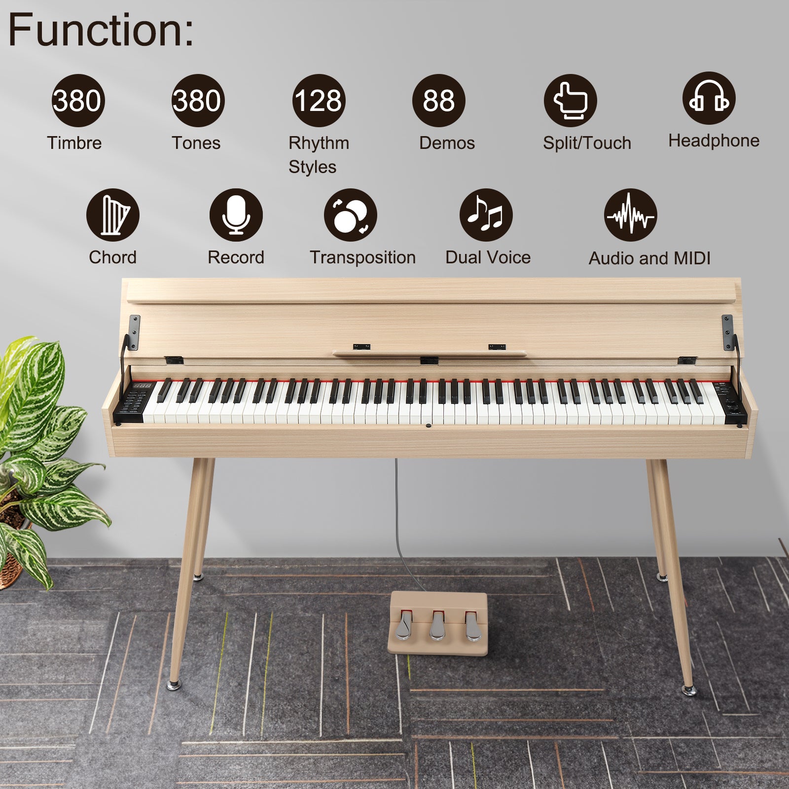 Szzzp 88 Key Standard Full Weighted Keyboards Digital Piano with Metal Stand, Audio and MIDI Bluetooth