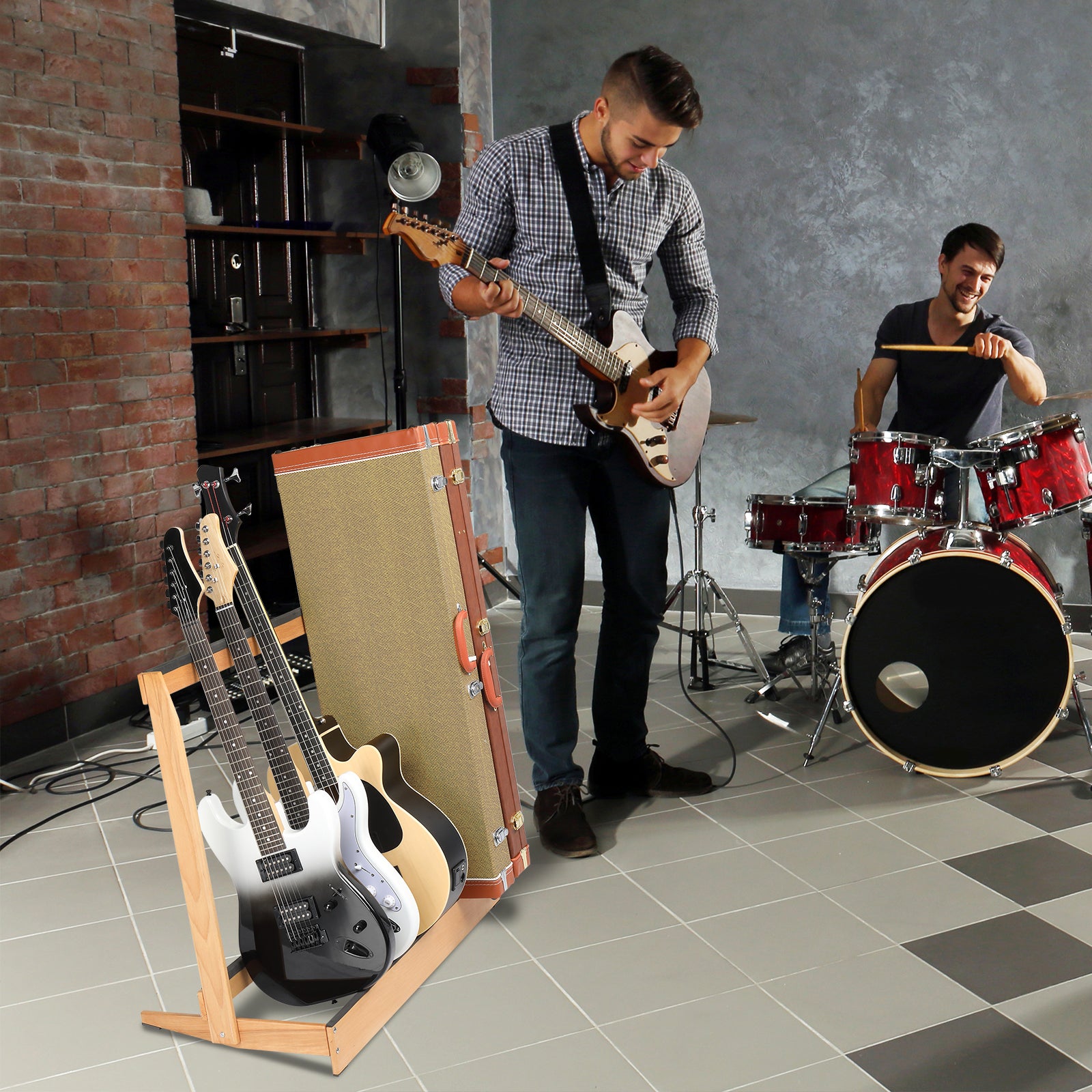 Szzzp Folding Hardwood Guitar Case Stand for Electric Guitar, Bass, or Acoustic Guitars Hard Case