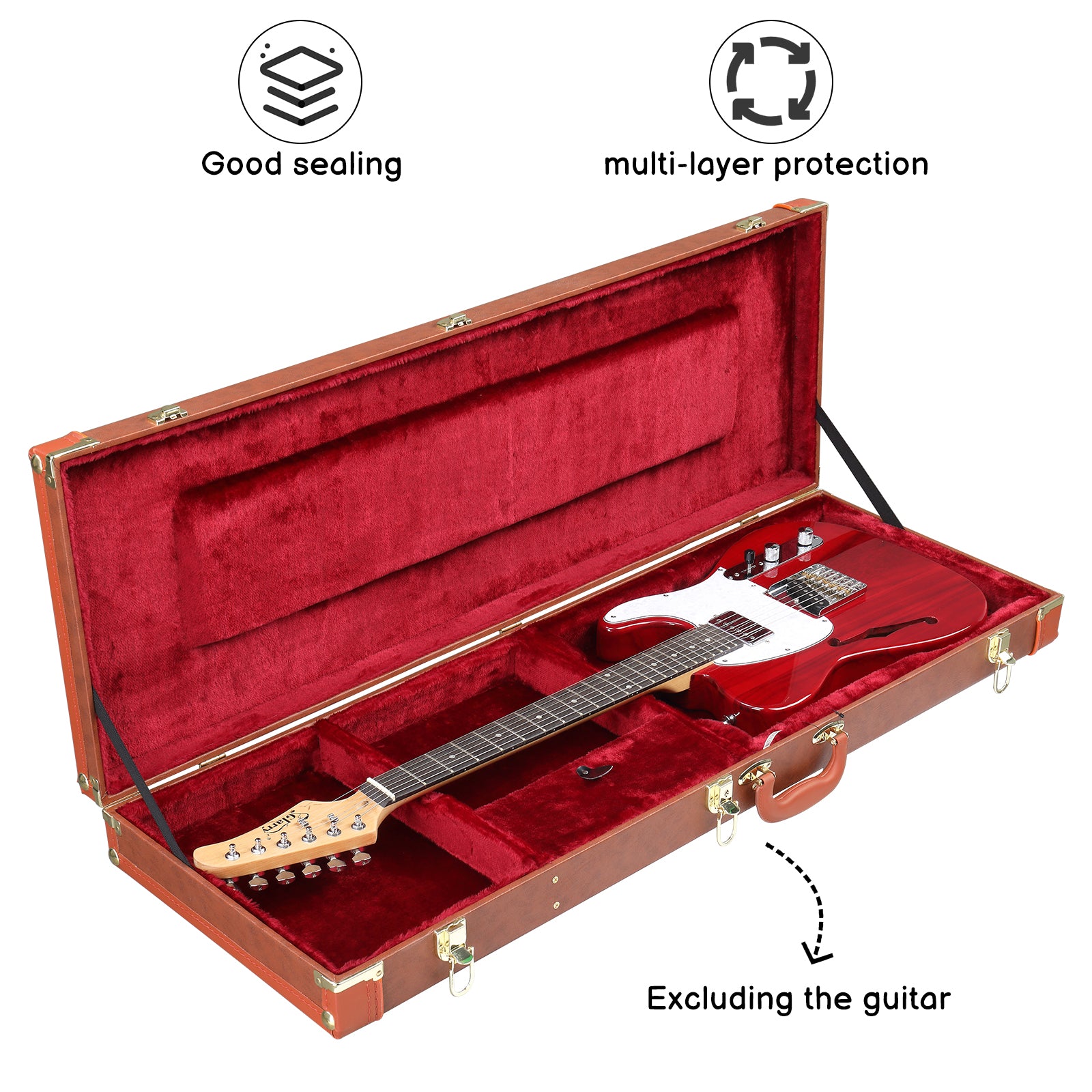 Szzzp  Electric Guitar Square PU Hard Case Fits ST TL Burning fire 170 Style Electric Guitar - Brown