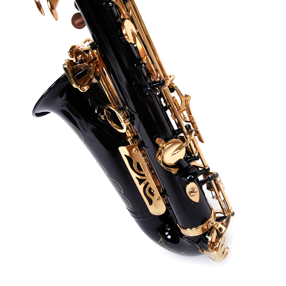 Szzzp Be Brass Carving Pattern Pearl White Shell Button Saxophone with Strap - Black