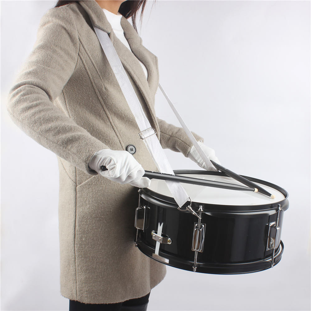 Szzzp 14 x 5.5 inches Professional Marching Snare Drum & Drum Stick & Strap & Wrench Kit Black
