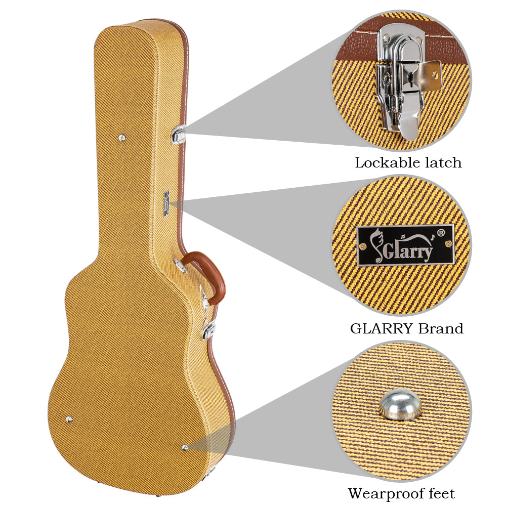 Szzzp 41" Folk Guitar Hardshell Carrying Case Fits Most Acoustic Guitars Microgroove Flat - Yellow