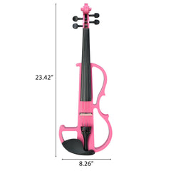 Szzzp Full Size 4/4 Bunnel Edge Electric Silent Violin with Case Bow Rosin Headphone Connecting Line Pink