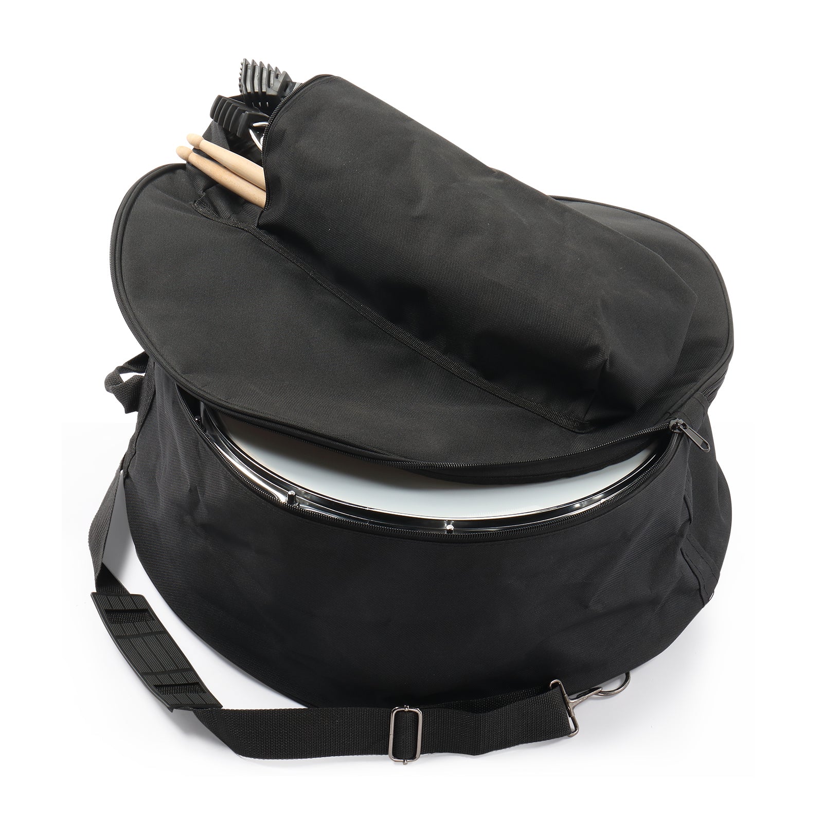 Szzzp 14 x 5.5in Snare Drum Set with Drumstick Holder, Snare Drum Bag, Strap, Mute Pad & Drum Stick for Beginner Student Black