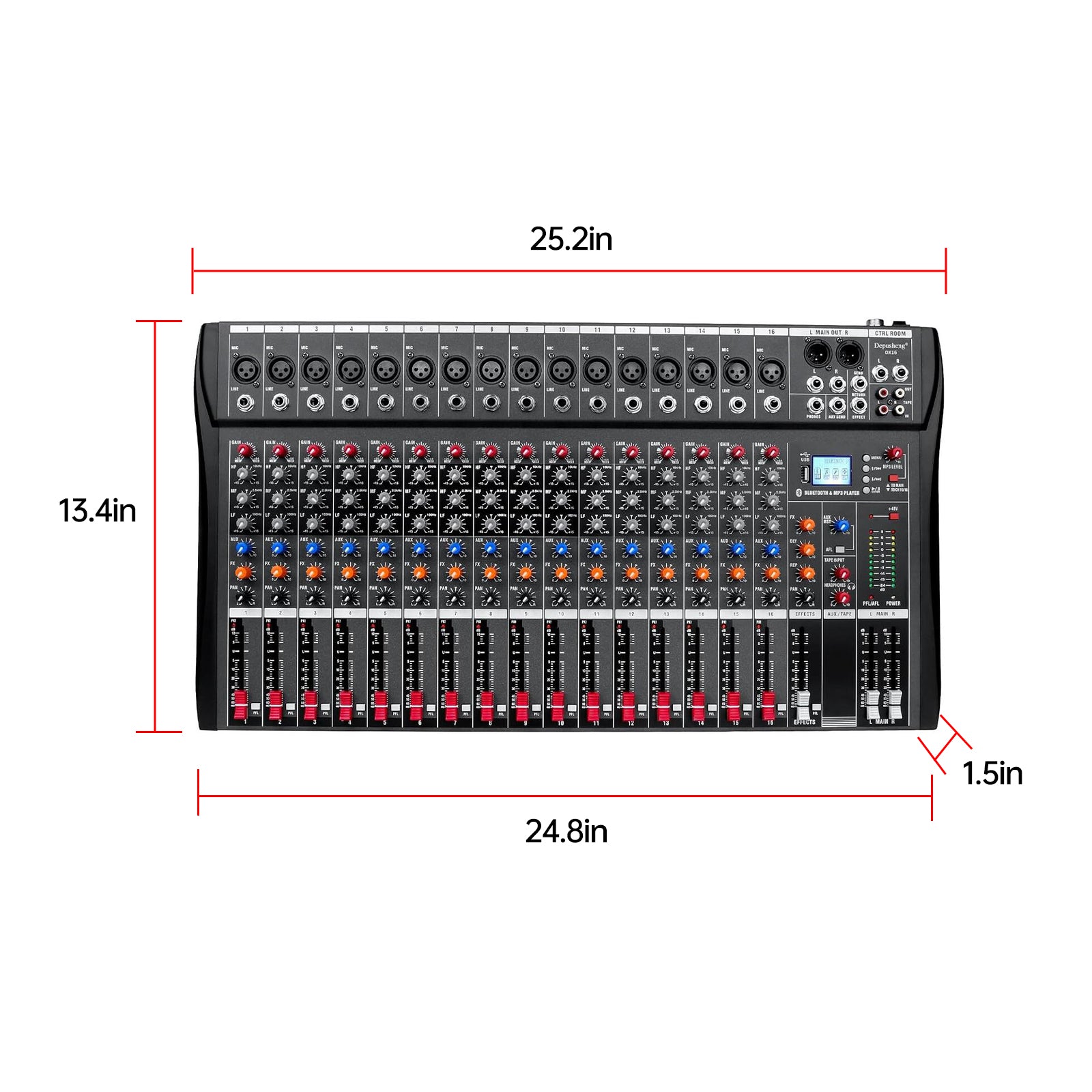 Szzzp Digital 16-Channel Mixer Sound Board Console Wireless Live Studio Audio Mixer Power Mixing USB (110V-220V)