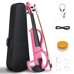 Szzzp Full Size 4/4 Bunnel Edge Electric Silent Violin with Case Bow Rosin Headphone Connecting Line Pink