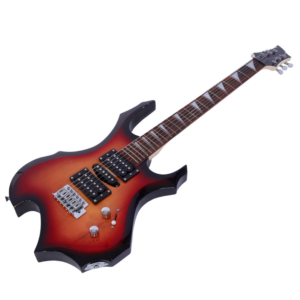 Szzzp Novice Flame Shaped Electric Guitar HSH Pickup Bag Strap Paddle Rocker Cable Wrench Tool - Sunset