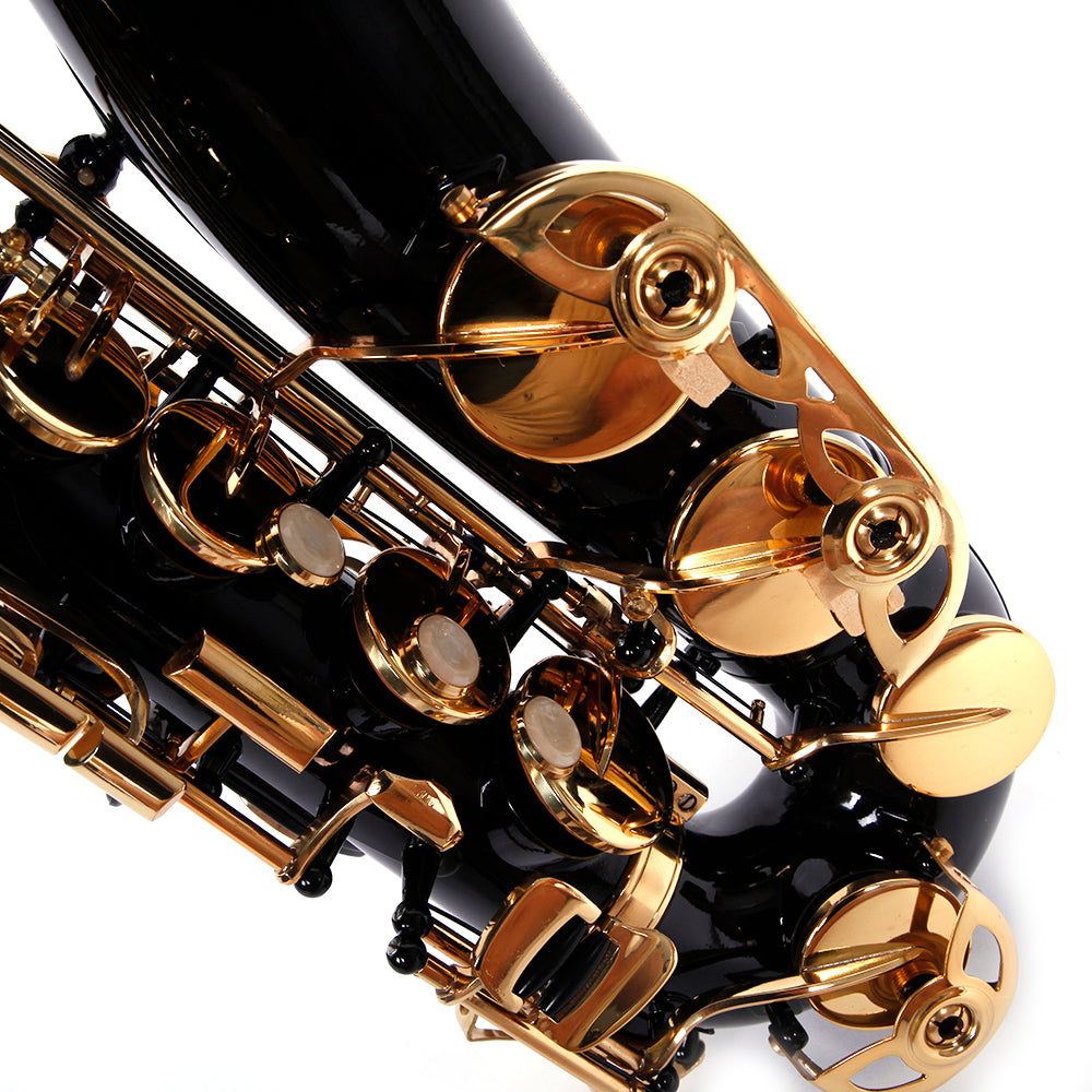 Szzzp Be Brass Carving Pattern Pearl White Shell Button Saxophone with Strap - Black