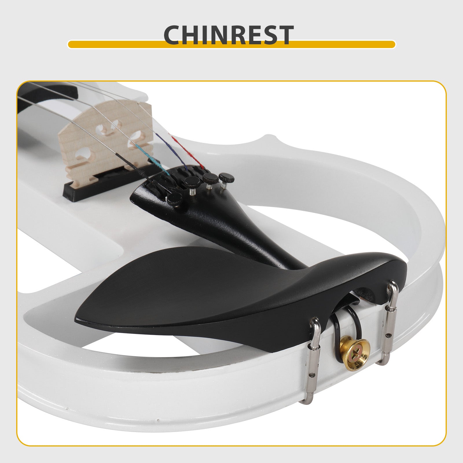 Szzzp Full Size 4/4 Bunnel Edge Electric Silent Violin with Case Bow Rosin Headphone Connecting Line - White