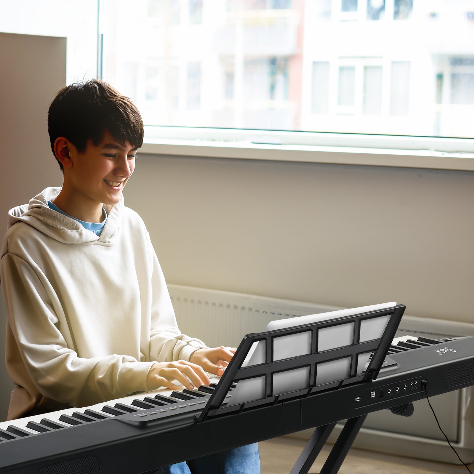 Szzzp GPP-105 88 Key Full Size Semi-Weighted Standard Keyboards Digital Piano with Dual-tube X-Shape Stand, MIDI Bluetooth, Headphone
