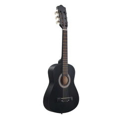 No logo Matte Black 30-inch Round Acoustic Guitar with Picks, Strings, Capo, Case, Tuner, and Strap