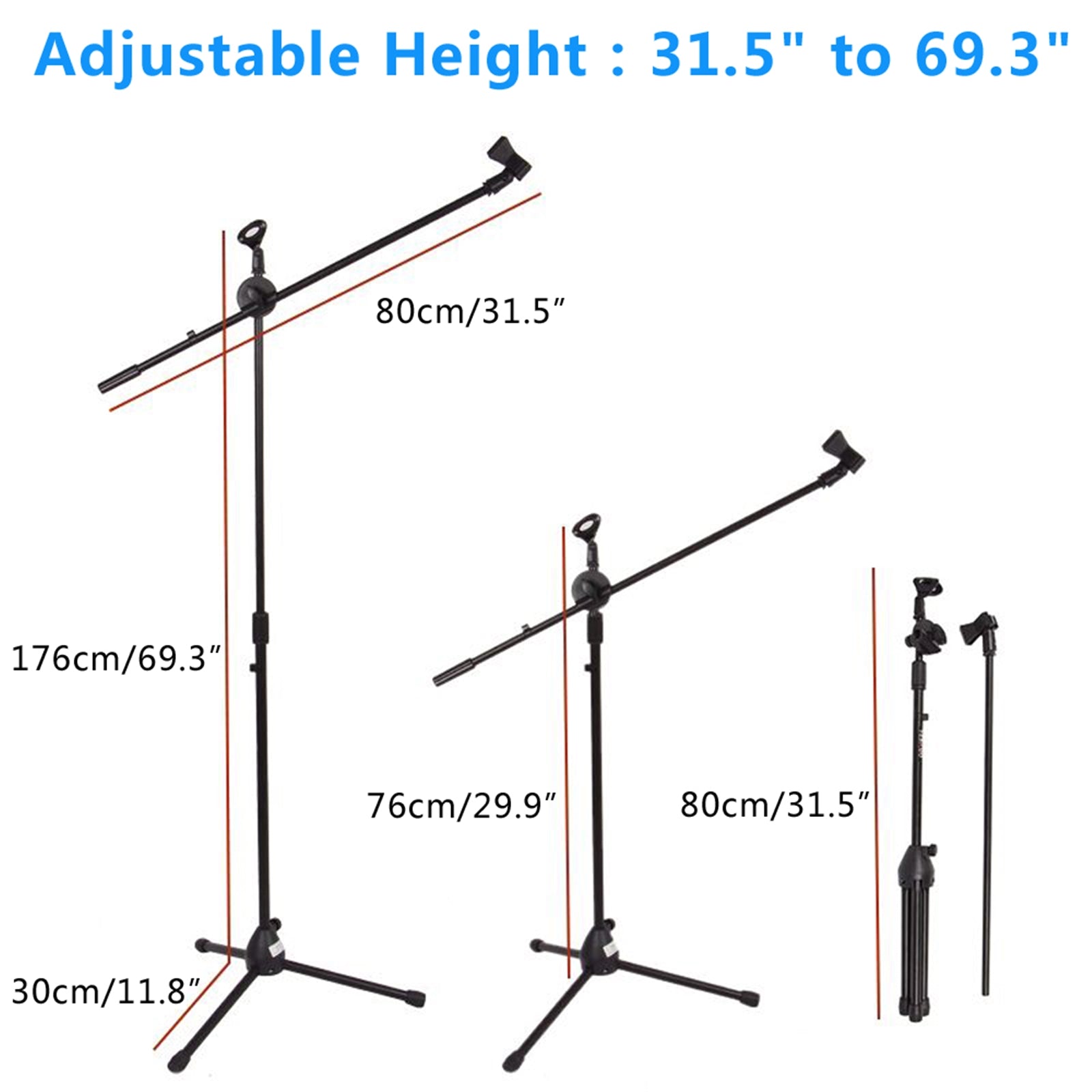 Szzzp FS-002 Folding Type Tripod Boom Microphone Mic Stand - Black