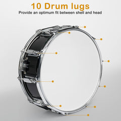 Szzzp 14 x 5.5in Snare Drum Set with Drumstick Holder, Snare Drum Bag, Strap, Mute Pad & Drum Stick for Beginner Student Black