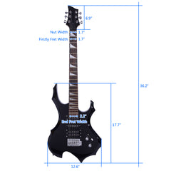 Szzzp Novice Flame Shaped Electric Guitar HSH Pickup Bag Strap Paddle Rocker Cable Wrench Tool Black