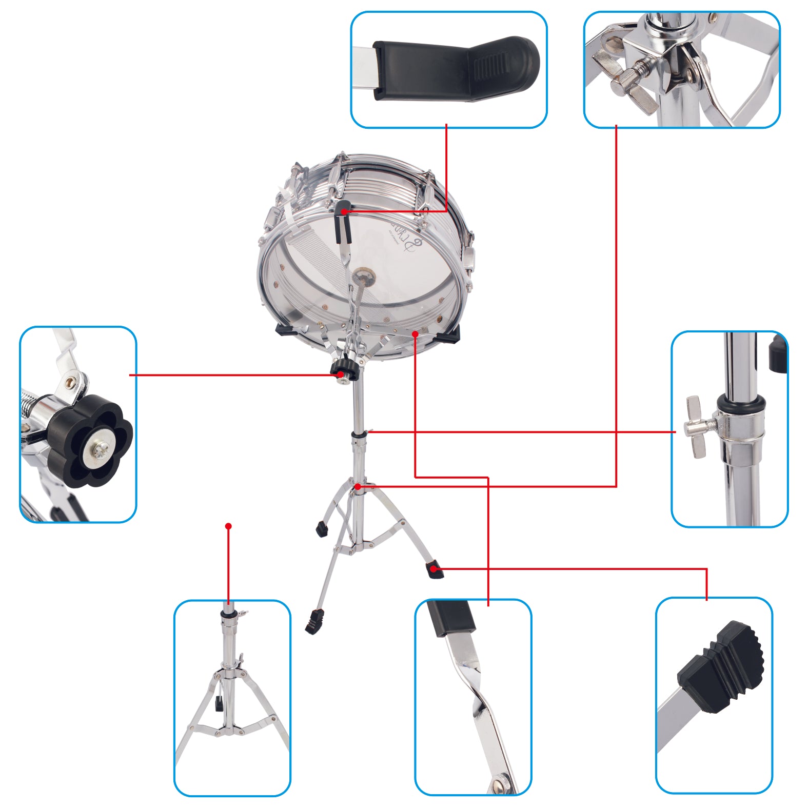 Szzzp Chrome Plated Dumb Snare Drum Stand Tripod Silver