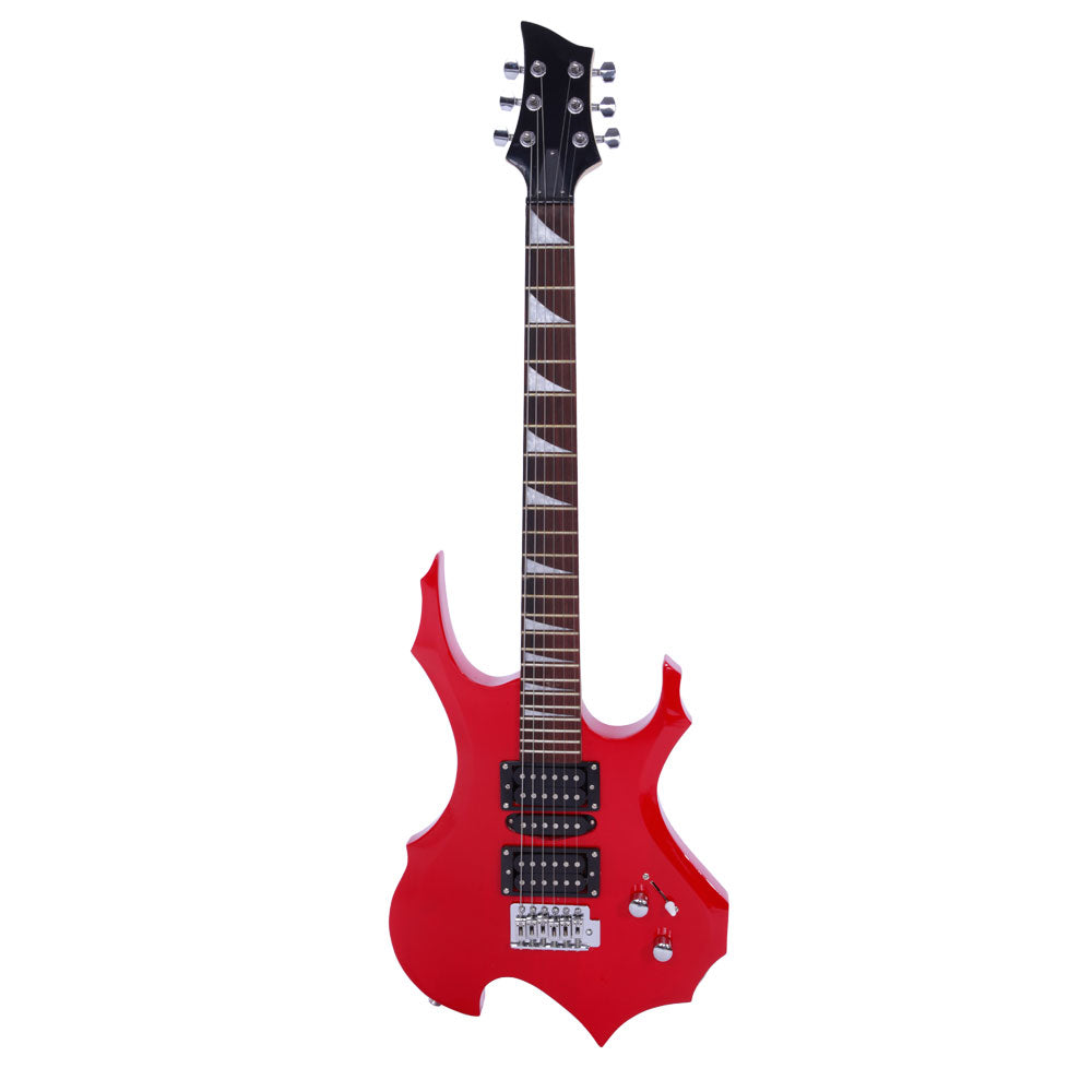 Szzzp Novice Flame Shaped Electric Guitar HSH Pickup Bag Strap Paddle Rocker Cable Wrench Tool - Red