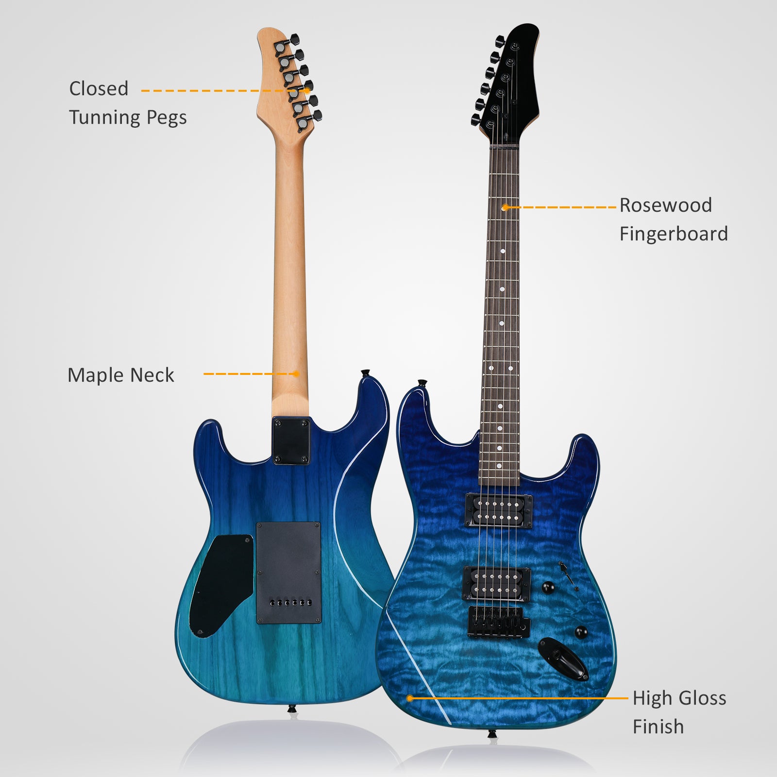Szzzp 39in Electric Guitar H-H Pickups Trans Blue suit for Heavier Rock