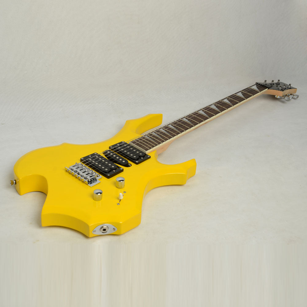 Szzzp Novice Flame Shaped Electric Guitar HSH Pickup Bag Strap Paddle Rocker Cable Wrench Tool Yellow