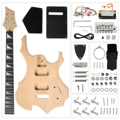 Szzzp DIY 6 String Flame Shaped Style Electric Guitar Kits with Mahogany Body, Maple Neck