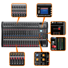 Szzzp Digital 16-Channel Mixer Sound Board Console Wireless Live Studio Audio Mixer Power Mixing USB (110V-220V)