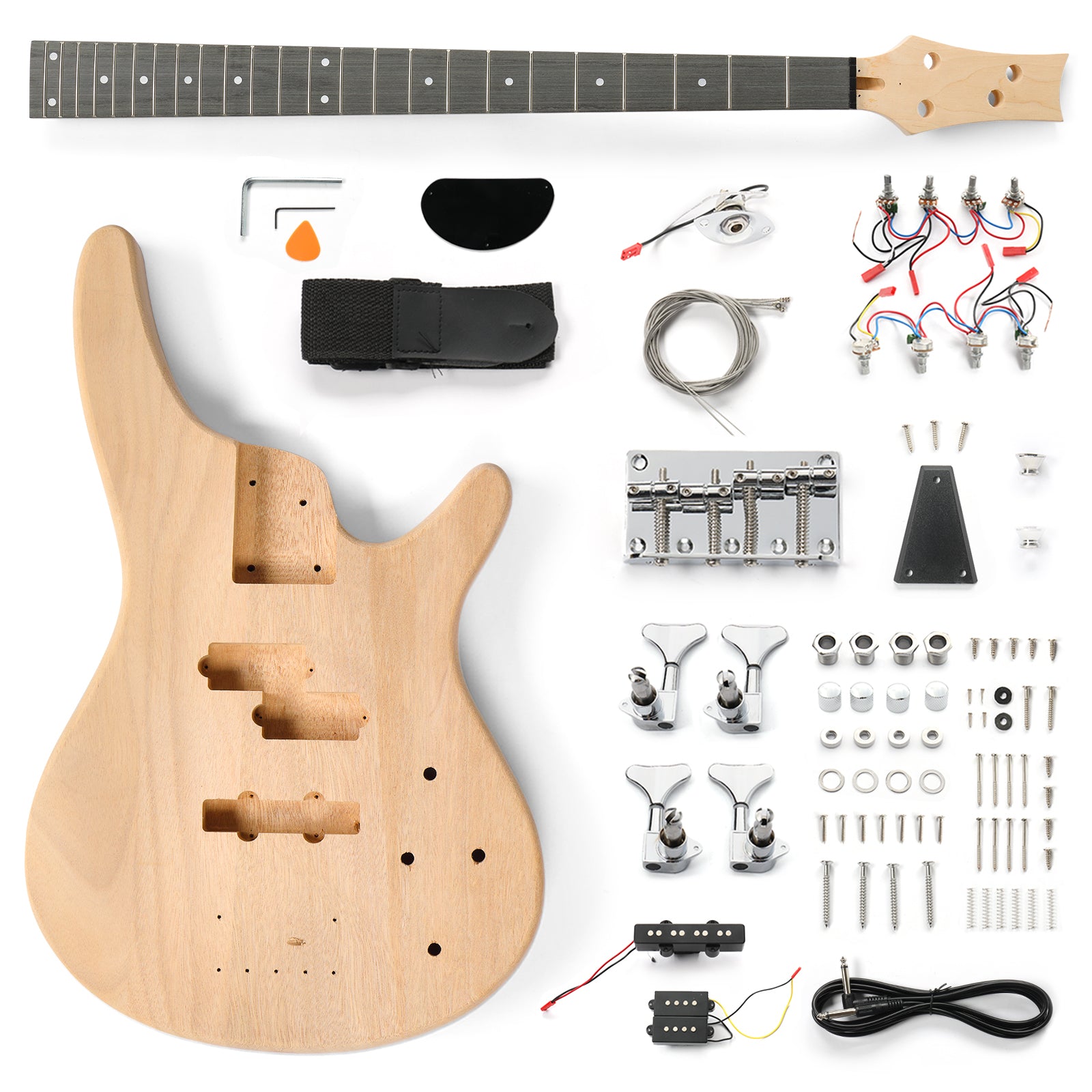 Szzzp DIY 4 String IB Style Electric Bass Guitar Kits with Mahogany Body, Maple Neck and Accessories