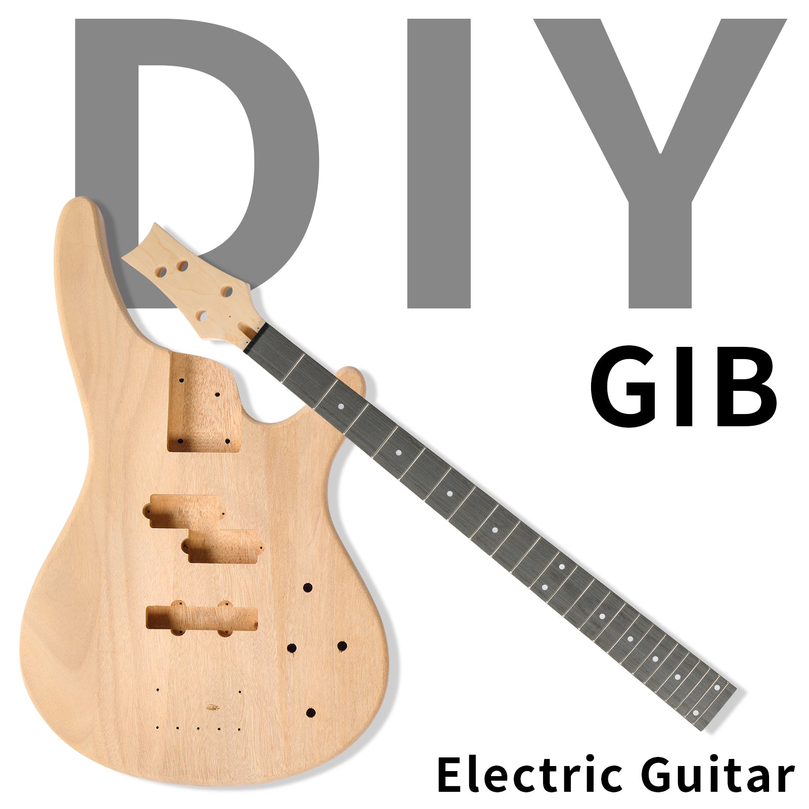 Szzzp DIY 4 String IB Style Electric Bass Guitar Kits with Mahogany Body, Maple Neck and Accessories